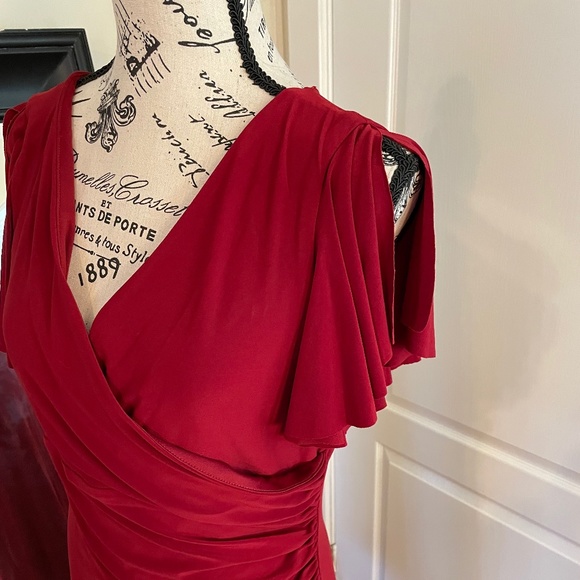 Am I Seeing Red? Figure Flattering Red Dress with Side Ruching and Split Sleeve - Picture 1 of 5